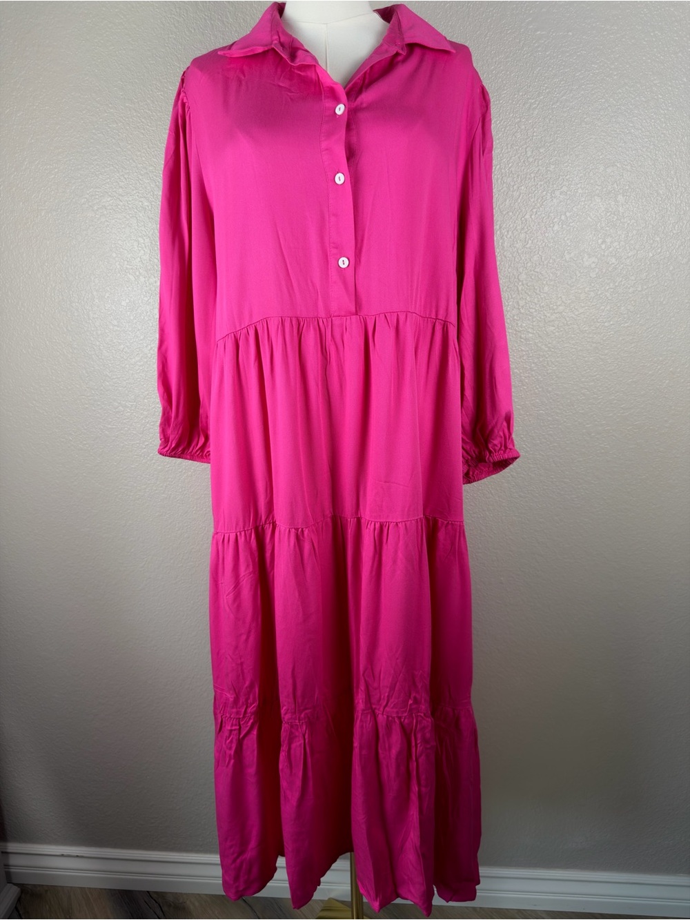 NWOT Rose Pink Tiered Maxi Shirt Dress with Button Front, XXL - Picture 3 of 11